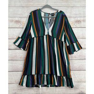 Hurley V-Neck‎ Striped Mini Dress Women's Size M Green/Black/White/Blue